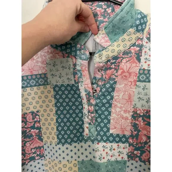 Simply Southern Quilt Patch Luxe Polo Pullover-Medium - Picture 3 of 5